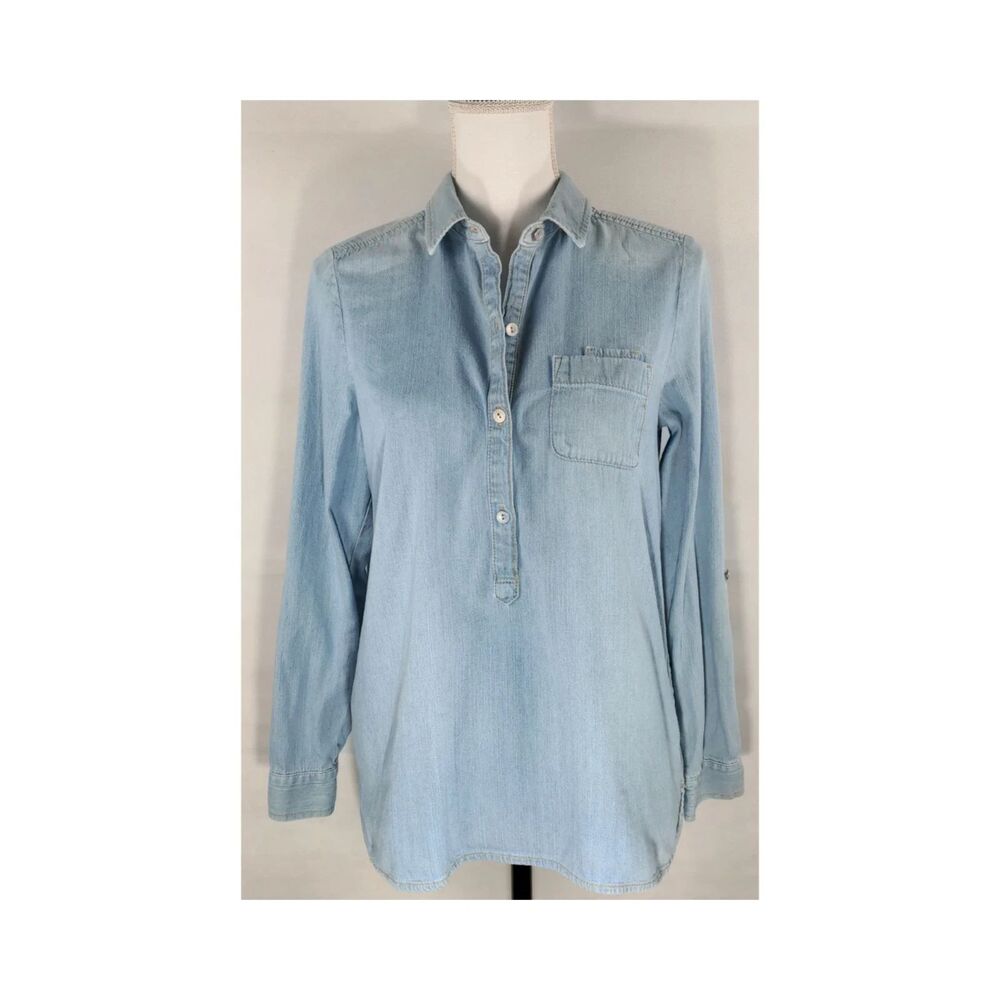 J. Jill 100% cotton Long Sleeve Light Blue Denim Buttoned Shirt Size M